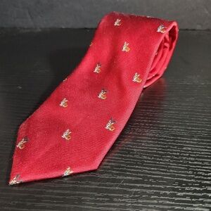 TOMMY‎ HILFIGER Necktie Red Corgi Print 100 Percent Silk Whimsical Novelty